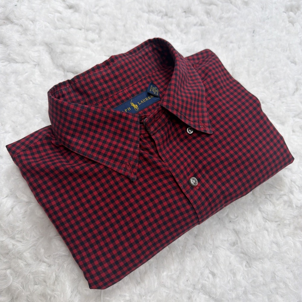 Polo Ralph Lauren Men's Red Black Gingham Button Down Shirt Size XL 100% Cotton